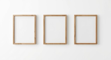 Three basic wooden frames hanging on a clean white wall for minimalist decor