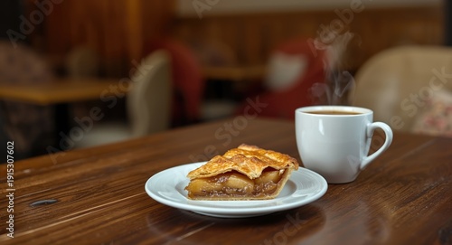 Slice of apple pie served o...