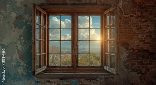 Rustic vintage window showi...