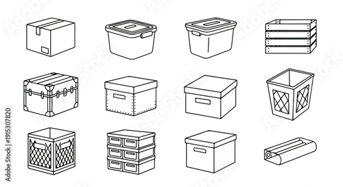 A collection of various boxes and containers for storage and organization purposes Vector