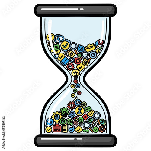 Hourglass Filled with Productivity Icons Time Management and Efficiency Vector