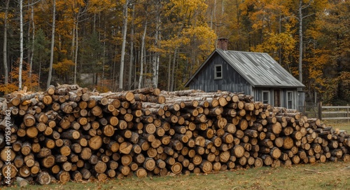 Stack of chopped logs with ...