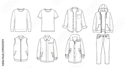 A variety of casual and sporty outfits for men and women Vector