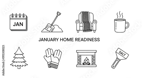 January home readiness: essential tasks and tools for a well-prepared household Vector