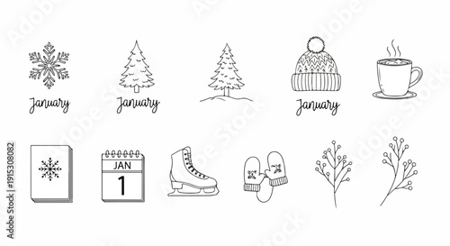 Illustrations of the four seasons with symbols and activities Vector