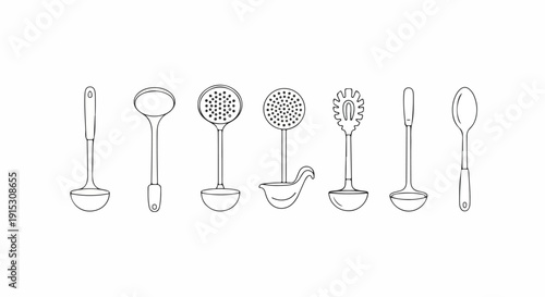 Assorted kitchen utensils with intricate designs and patterns Vector