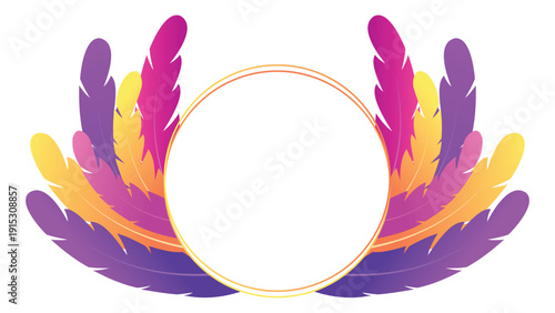 Colorful feather frame transparent png, vibrant design element for celebration and party invitations