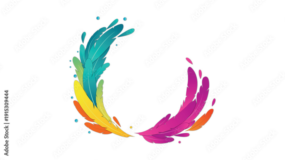 Fototapeta premium Abstract colorful paint splash, dynamic fluid art feather frame design with vibrant hues