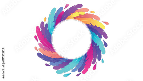 Editable Colorful feather frame, vibrant abstract design element for celebration, art, or event background