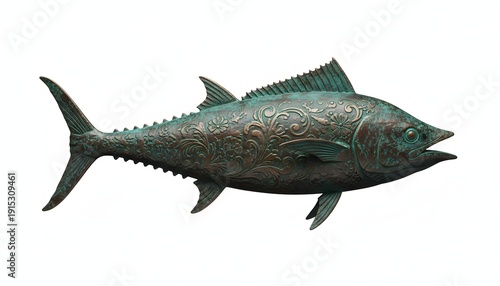 Realistic Bronze Fish Sculpture with Oxidized Patina 3D Render - Copper Aquatic Art, Weathered Sea Life Statue, Aged Marine Animal, Rustic Ocean Decor, Antique Fishing Collectible, Nautical Wildlife