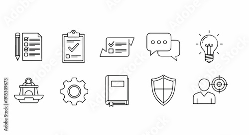 A collection of icons representing various aspects of technology and business. Vector