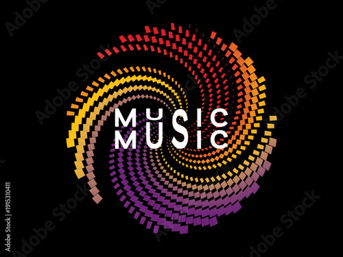 Music poster design background. Electro Sound Cover Template with dynamic abstract gradient circular geometric line shapes for t-shirt screen printing, technology, digital, party, festival and club.	
