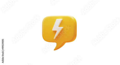 Yellow chat bubble with a white lightning bolt icon inside, set against a plain white background. The design conveys energy and communication.