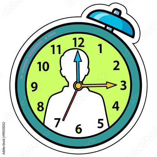 Time Management Concept Clock Face with Human Silhouette, Productivity Illustration, Deadline Pressure, Vector Graphic