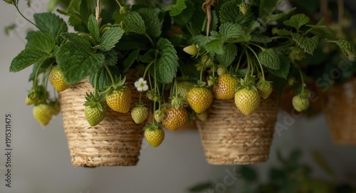 Clusters of green strawberr...