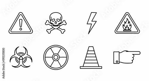 Various warning and hazard symbols for safety and caution Vector