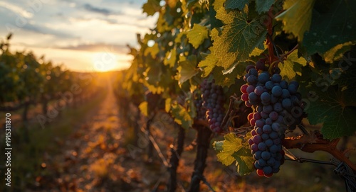 Autumn vineyard view with f...