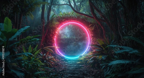 vivid neon glowing portal s...