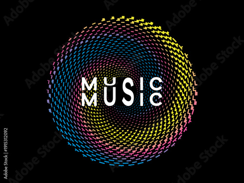 Music poster design background. Electro Sound Cover Template with dynamic abstract gradient circular geometric line shapes for t-shirt screen printing, technology, digital, party, festival and club.	

