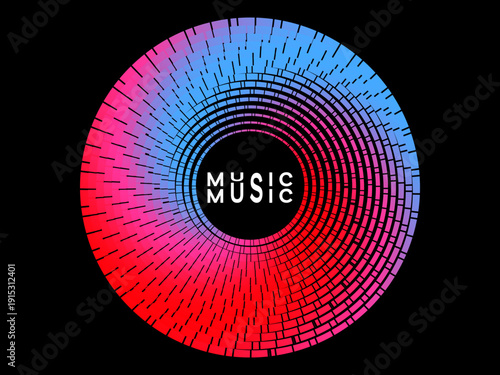 Music poster design background. Electro Sound Cover Template with dynamic abstract gradient circular geometric line shapes for t-shirt screen printing, technology, digital, party, festival and club.	
