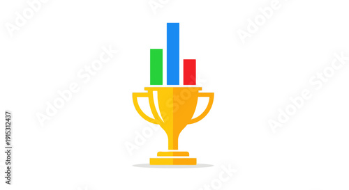 Trophy with colorful bar chart, representing success and achievement