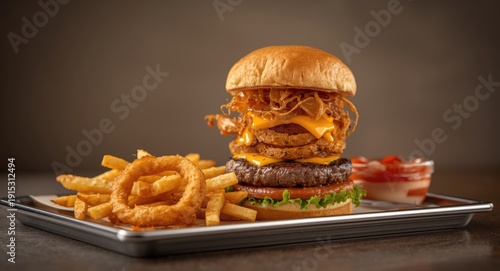 Tall hamburger with crispy ...