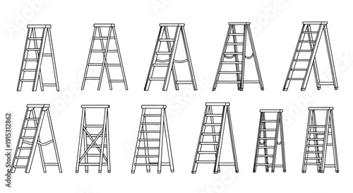 A comprehensive illustration of various types of ladders and their structures. Vector