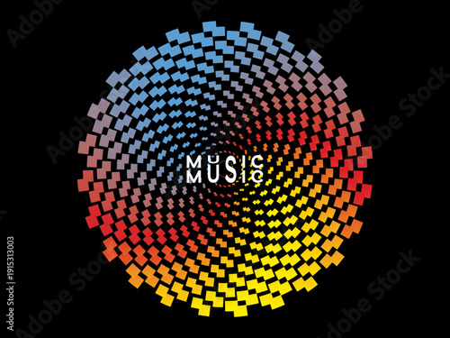 Music poster design background. Electro Sound Cover Template with dynamic abstract gradient circular geometric line shapes for t-shirt screen printing, technology, digital, party, festival and club.	
