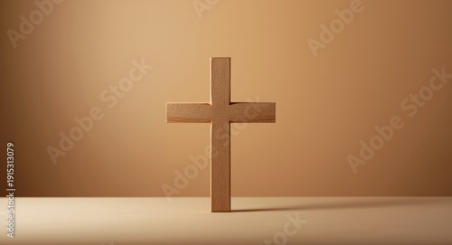 Softly lit wooden cross bac...