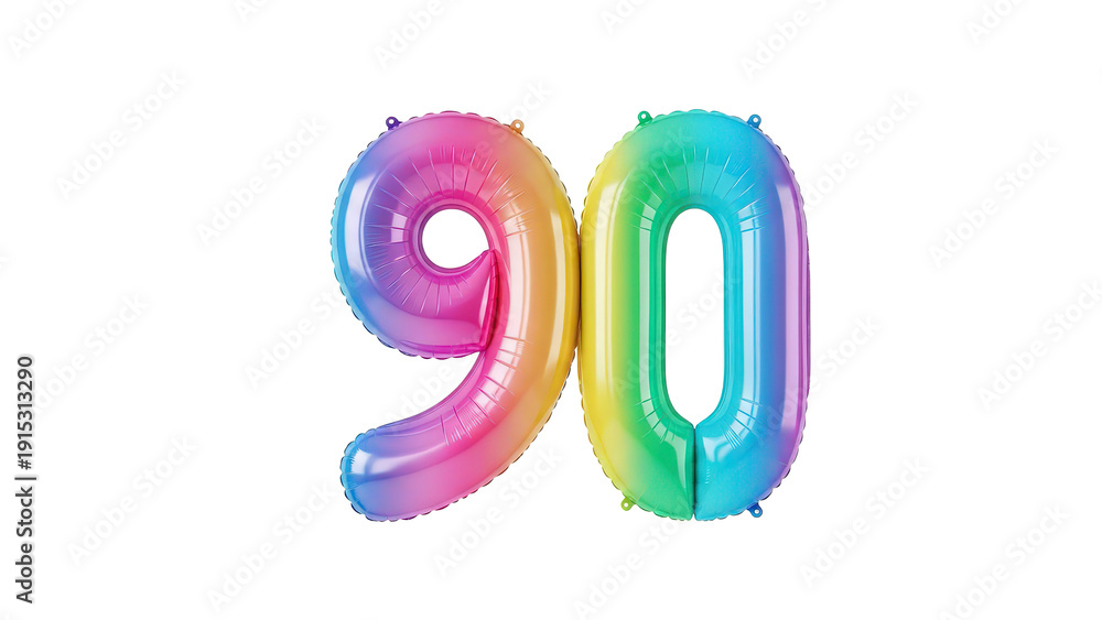 Fototapeta premium Rainbow number ninety balloon png number 90 balloon png celebration party png transparent background image