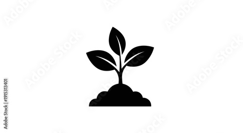 Minimalist Plant Sprout Icon – Black Leaf Growth Logo Vector Illustration