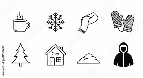 Winter essentials and symbols for a cozy and festive season Vector