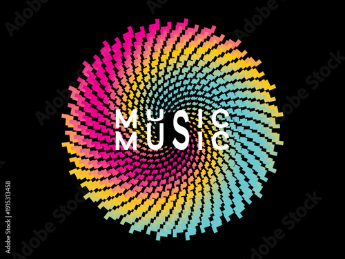 Music poster design background. Electro Sound Cover Template with dynamic abstract gradient circular geometric line shapes for t-shirt screen printing, technology, digital, party, festival and club.	
