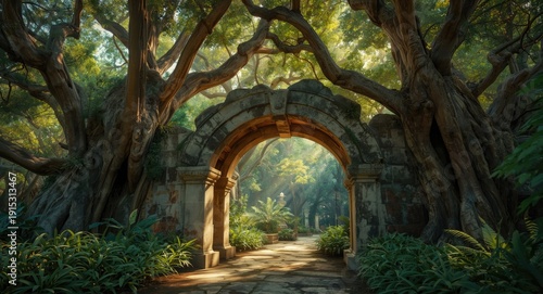 Natural stone arch in a lus...