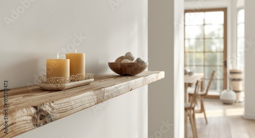 Weathered wooden shelf with...