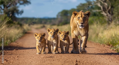 Playful lion cubs and prote...