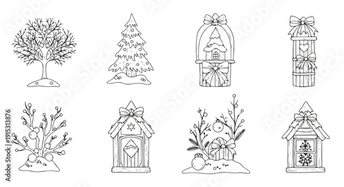 A delightful collection of charming and whimsical treehouse illustrations Vector