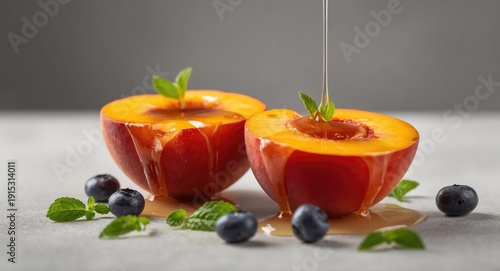 Peach halves drenched in sy...