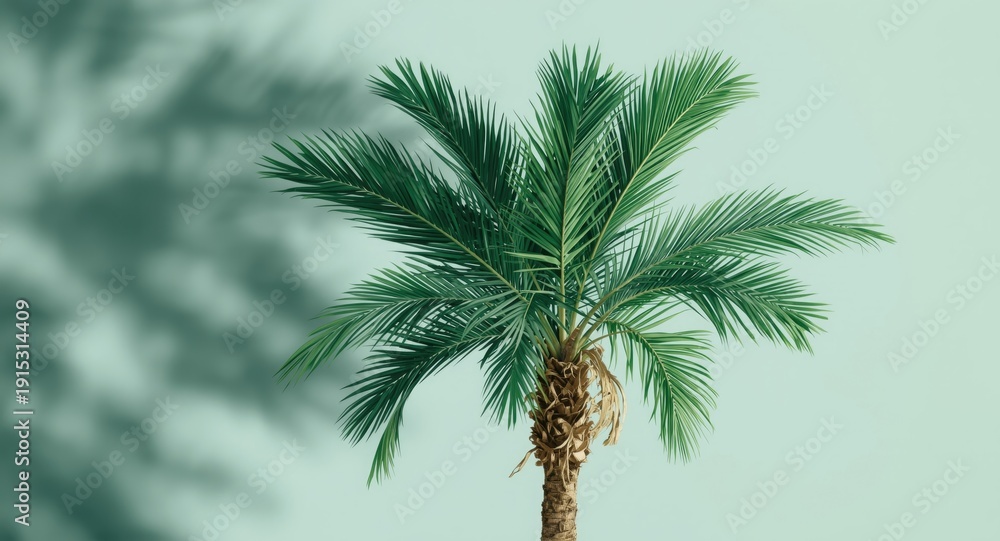 Fototapeta premium Hand drawn tropical palm tree in brilliant green hues perfect for stylish wrapping paper and textiles