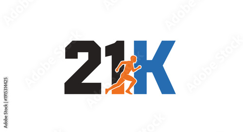 Creative 21K Race Logo with Running Figure and Bold Text