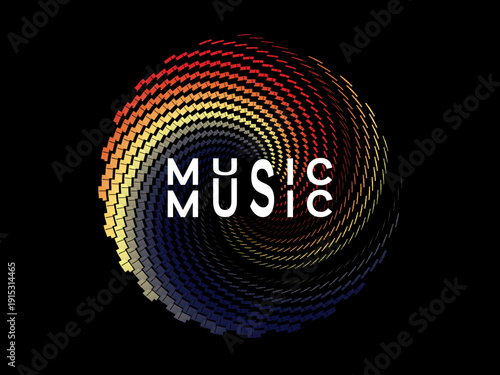 Music poster design background. Electro Sound Cover Template with dynamic abstract gradient circular geometric line shapes for t-shirt screen printing, technology, digital, party, festival and club.	
