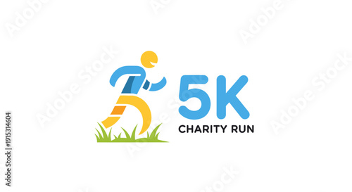 Logo for 5K charity run with running figure and grass