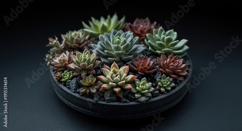 Succulent plants in a round...