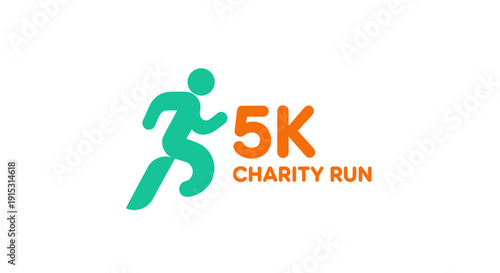 Stylized Running Figure with 5K Charity Run Text Logo