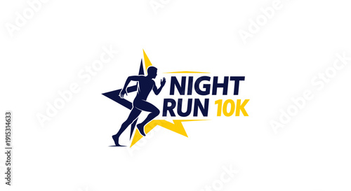 Night Run 10K Logo with Running Silhouette and Dynamic Star Design