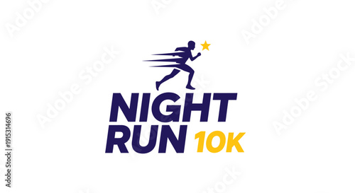 Night Run 10K Logo - Running Event Badge with Star