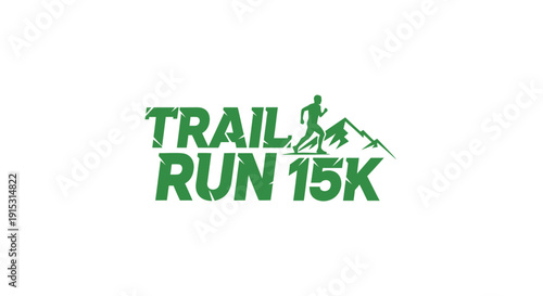 Trail Run 15K Logo with Mountain and Runner Graphic