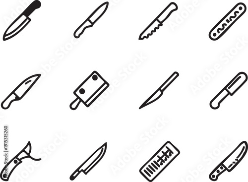 Knife vector icons: kitchen, chef, butcher knife set eps silhouette