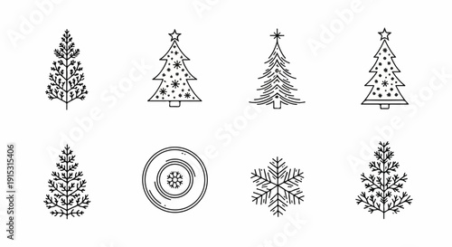 An assortment of intricate christmas tree designs and patterns Vector