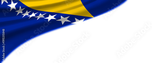 Bild auf Leinwand White background with Bosnian flag in the upper left corner
